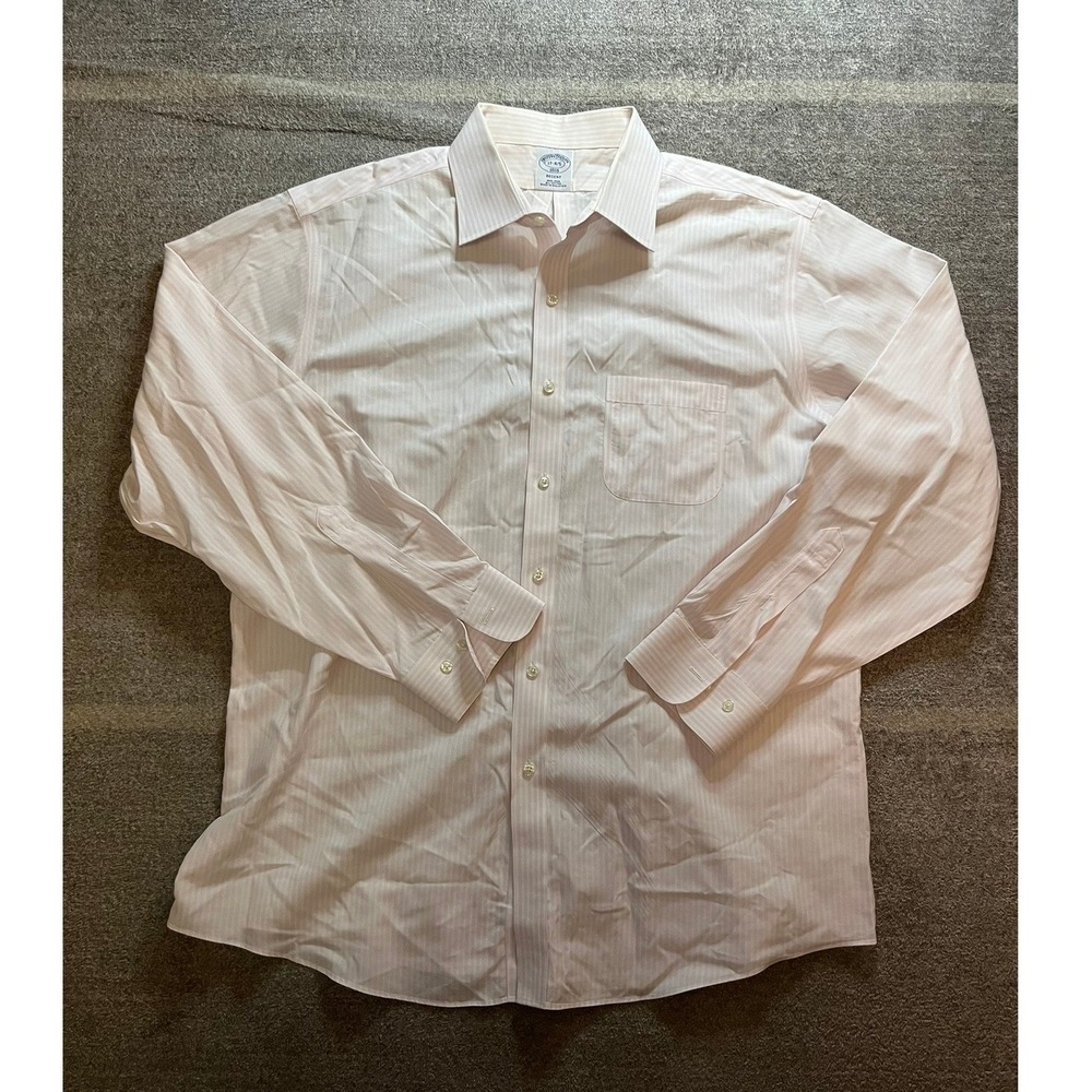 Brooks Brothers 1818 Regent Dress Shirt Mens 17 4/5 Pink White Stripe Non-Iron